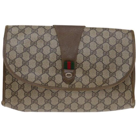 GUCCI GG Supreme Web Sherry Line Clutch Bag PVC Beige Red 89 01 031 Auth 67735 - Picture 14 of 15